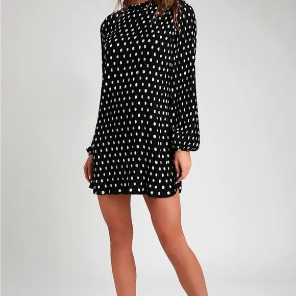 Lulu's Black and White Bishop Sleeve Sweater Dress - Picture 1 of 5